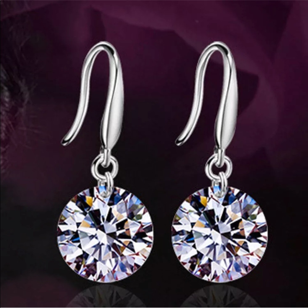 New Ear Stud Earrings Crystal 925 Sterling Silver - Picture 2 of 4